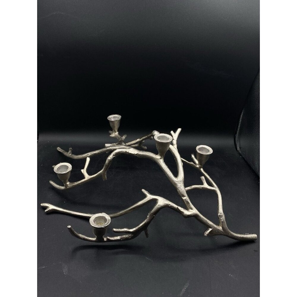 Cast Aluminum Silver Tone Metal Manzanita Branch 5 Candle Holder Centerpiece - Picture 4 of 13
